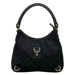 Auth GUCCI GG/Abbey 130738 Black Jacquard Leather Shoulder Bag